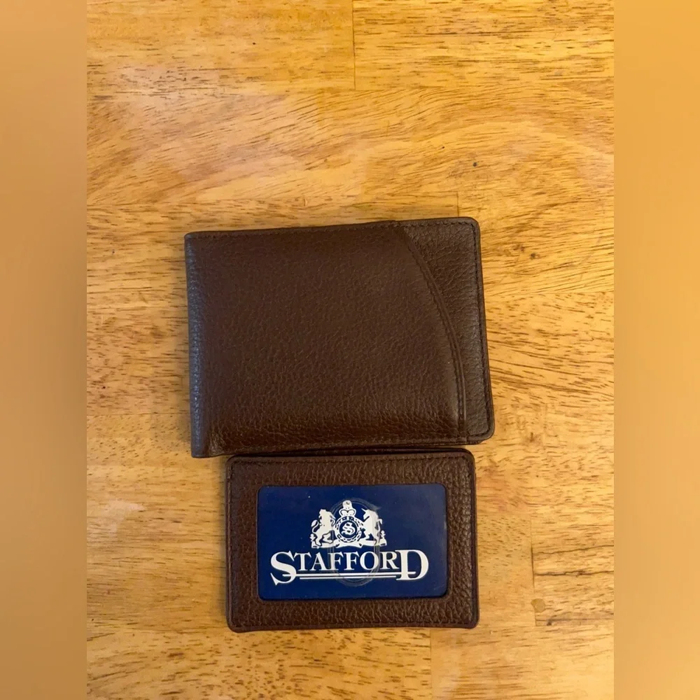 Stafford full grain leather bifold wallet removable pass case card